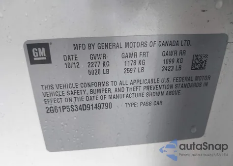 2013 Cadillac Xts Luxury z USA, uszkodzony, nr VIN 2G61P5S34D9149790